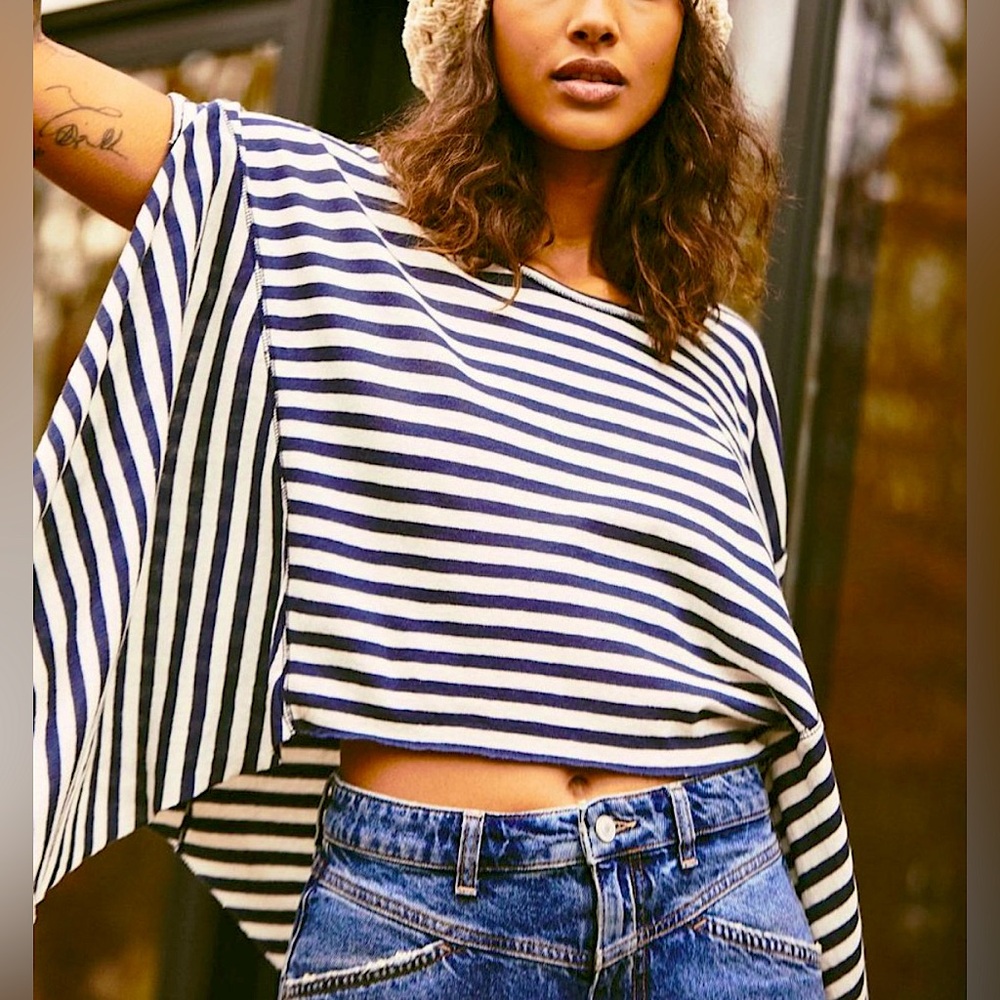 Free People We The Free Striped Angel Tee // Navy Combo // NWOT // XS